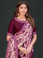 Plum Crepe Satin Silk Ready To Wear Saree